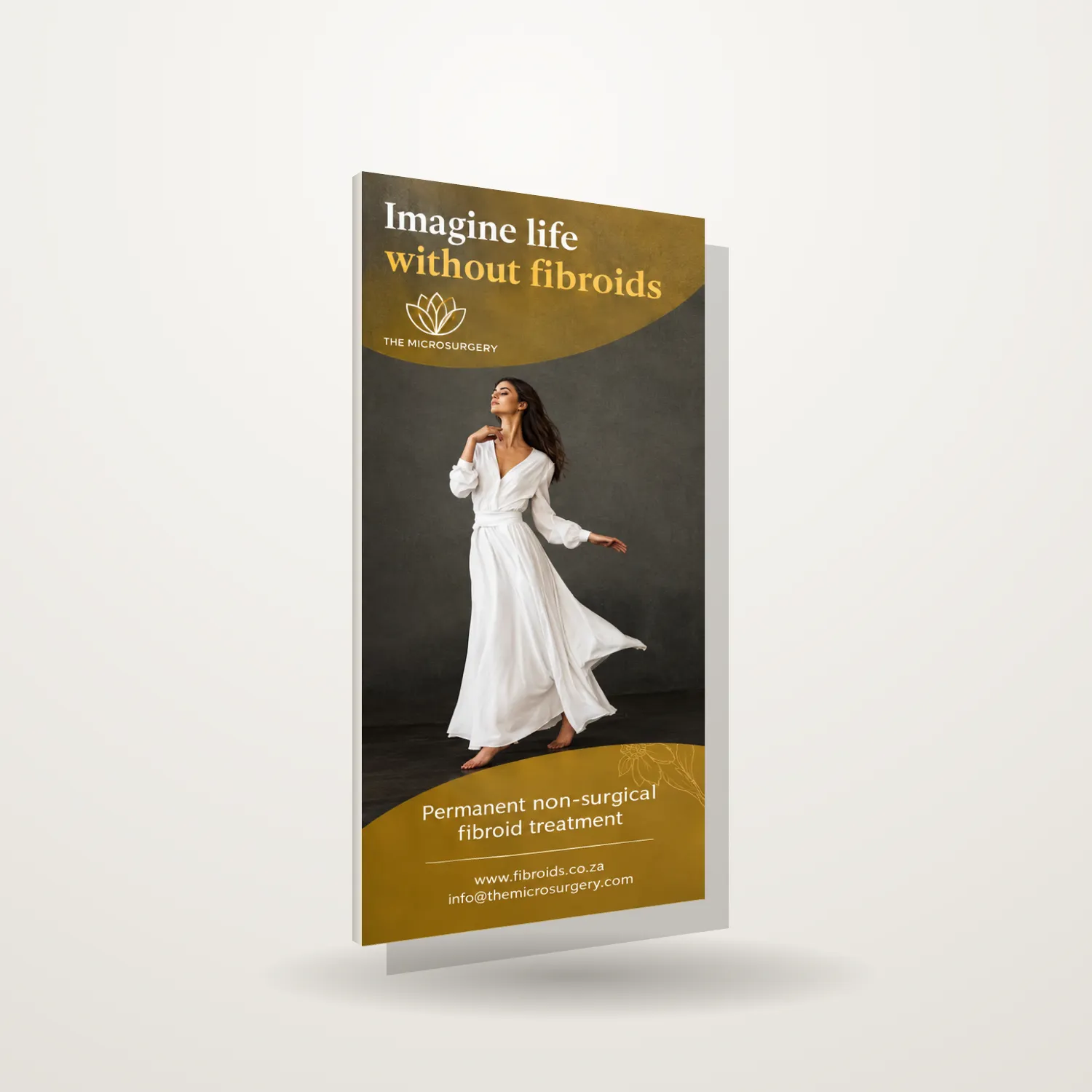 The closed pamphlet standing at a three-quarter angle, front cover facing