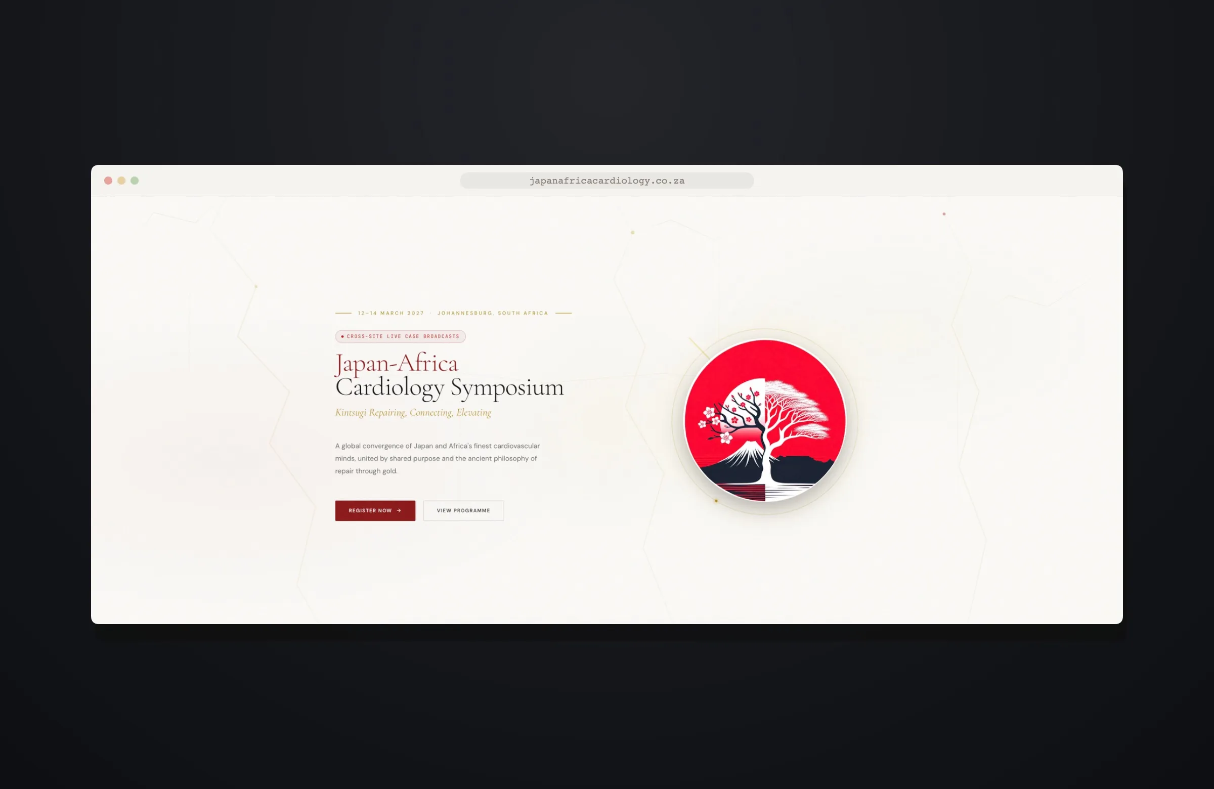 The JACS 2027 home page in a browser window, with the symposium logo beside the title