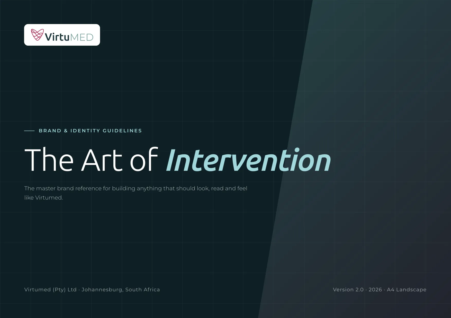 The Virtumed brand guidelines cover, reading The Art of Intervention