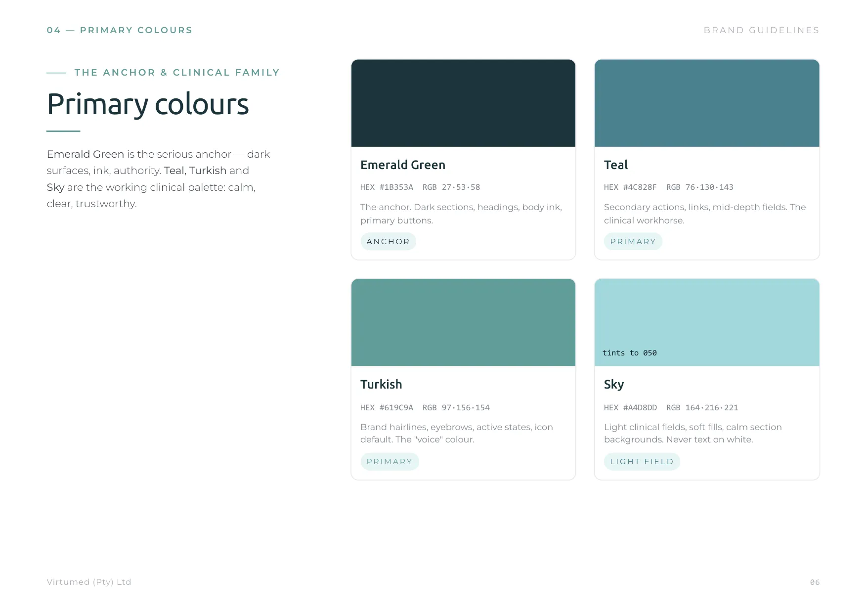 Primary colour specification with values